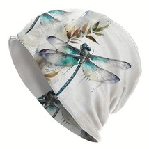 Beanie Colorful Dragonfly on White Stretchy Spandex/Polyester Blend - $213.82 MXN