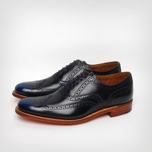 NEW  Handmade Mens Brogue wing tip Navy blue goodyear welted sole leather shoes - £122.14 GBP