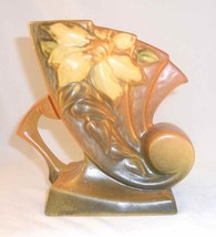 Beautiful Roseville Pottery 1940s Brown Clematis Fan/Cornucopia Vase 193-6&quot; - £69.56 GBP