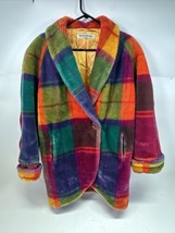 Donnybrook Tye Dye Coat Multicolor Plush Overcoat Jacket Vtg 80s Sz Small - £106.97 GBP