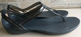 CROCS Isabella Women&#39;s Sz 7 Black Jelly Thong Strap Flats Sandals - $28.90
