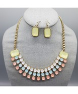 Mika Jewelry Set Bib Necklace Dangle Pierced Earrings Pastel Pink Blue G... - $557.69 MXN