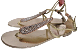 GIUSEPPE ZANOTTI  Pink and Yellow Gold Flat Sandals with Crystals - Size... - $99.00