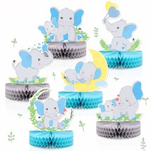 6 Pcs Blue Elephant Honeycomb Centerpieces Baby Boy It&#39;S A Boy Table Decorations - £20.55 GBP
