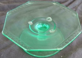 Antique Green Depression Glass Footed Octagon Pedistal Plate - Small Size - VGC - £31.10 GBP