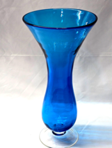 Vintage Art Glass Tropical Sea Blue Optic 12&quot; Vase Clear Foot - Unknown ... - £23.88 GBP