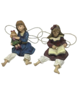 Angel Girl Self Sitters Dangling Legs Ceramic Country Pair Rustic Sister... - $14.86 CAD