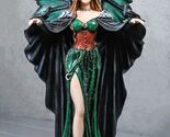 Large Gothic Dragon Fairy Queen In Long Green Robe With Ravens Statue 17"H - $129.99