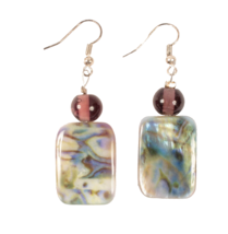 Handmade Polished Shell and Glass Bead Earrings French Wire Silverplate Boho - £7.48 GBP