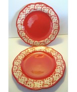 2 NEW  THE PIONEER WOMAN &quot;BETSY&quot; Dinner Plate 10 1/2&quot; Red White Lace Sto... - $26.18 CAD
