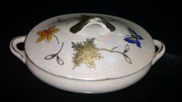 Lipper &amp; Mann Lusterware Oval Covered Sugar Bowl Butter Dish Butterfly &amp; Leaves - £5.87 GBP