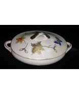 Lipper & Mann Lusterware Oval Covered Sugar Bowl Butter Dish Butterfly & Leaves - $7.43