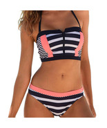 Plus Size Swimwear Striped Print Bathing Suit Push Up Tankini Bandeau Bi... - £18.73 GBP