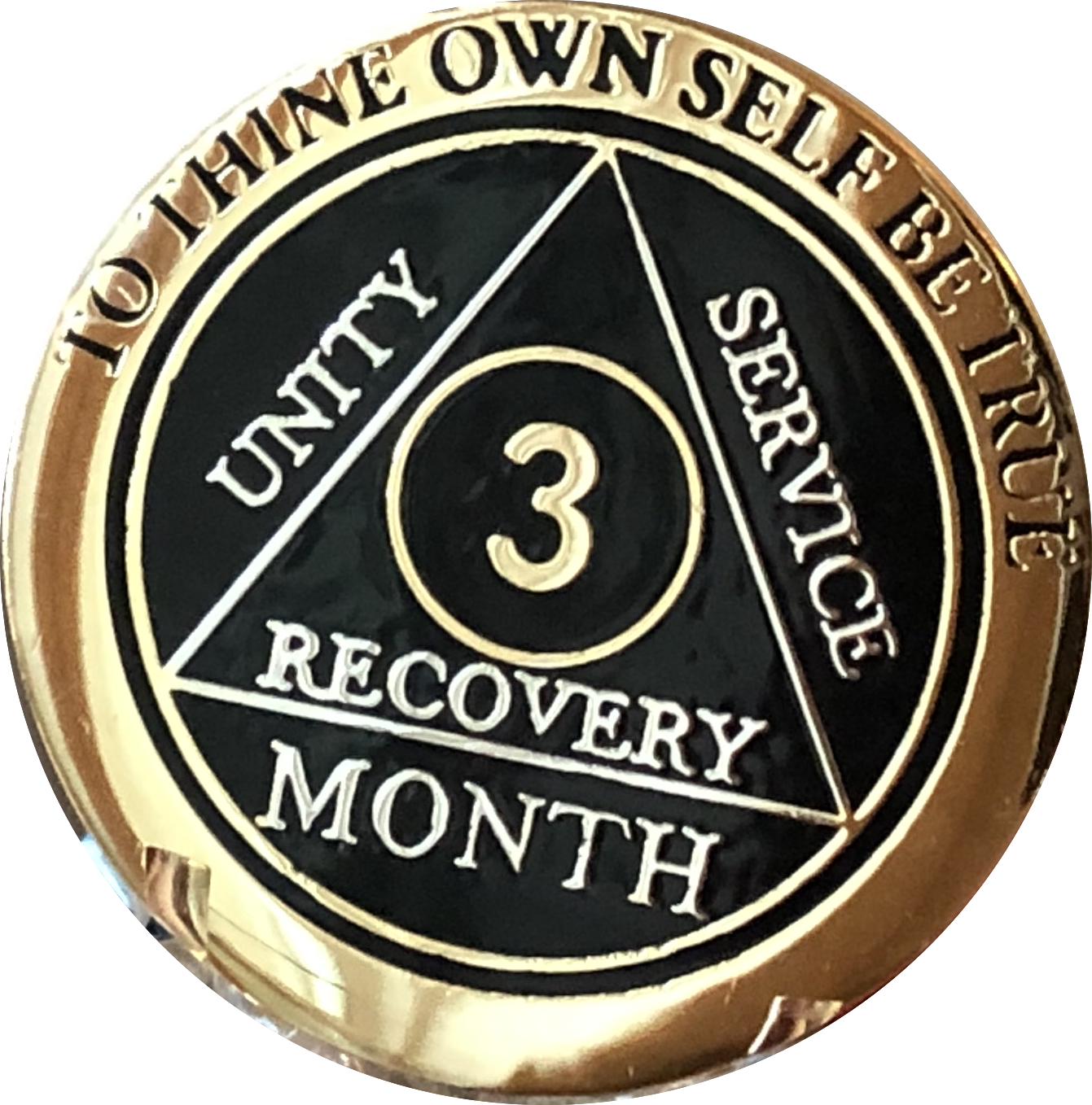 3 Month AA Medallion Elegant Black Gold & Silver Plated Sobriety Chip Coin