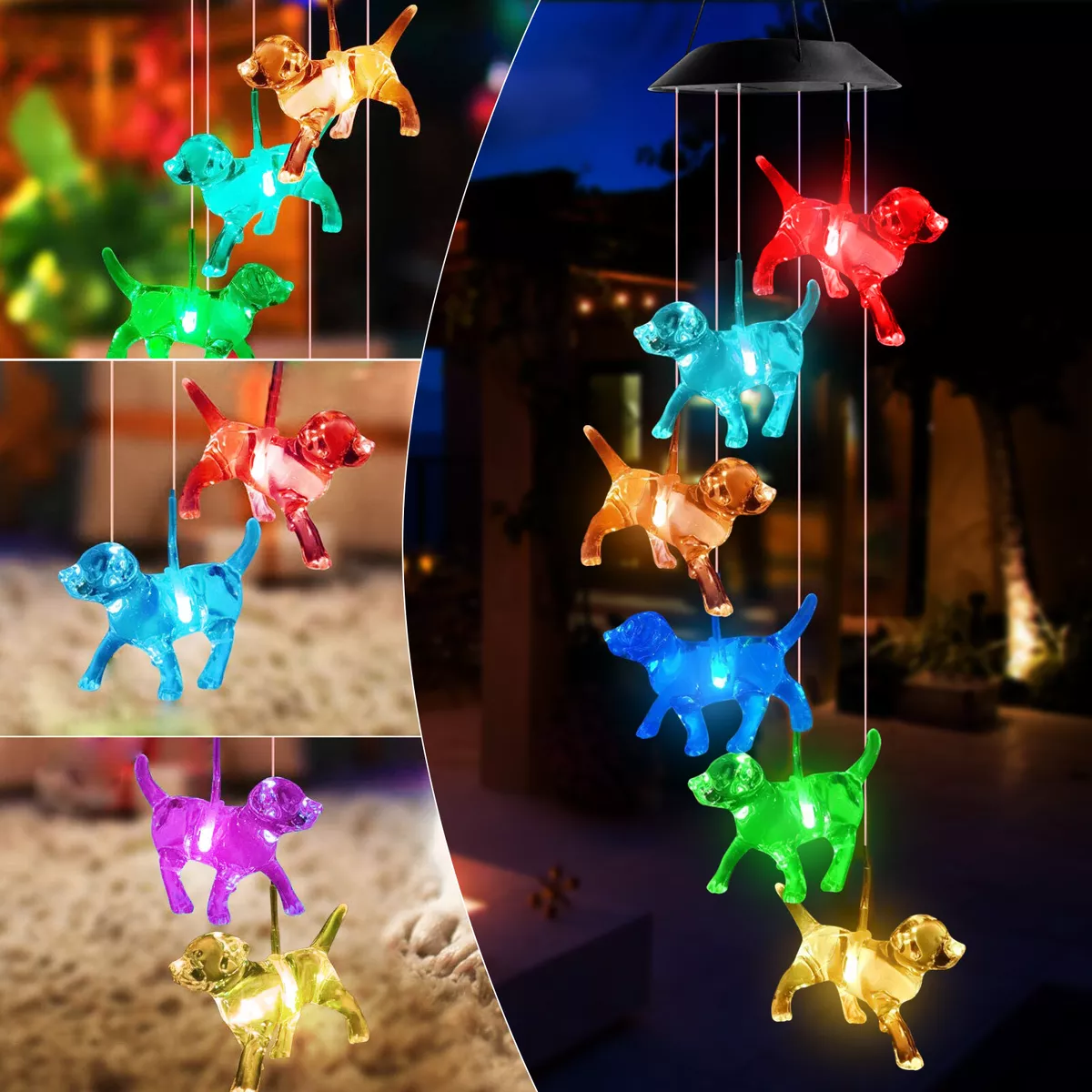 LED Crystal Dog Solar Wind Chime Light Color Changing Outdoor Yard Hangi... - $39.00