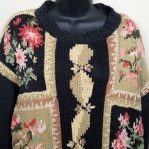 Jennifer Reed Womens Floral Sweater Size Medium Vintage 80s Hand Knit Ro... - £31.57 GBP