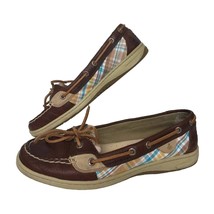 Sperry Top Sider Boat Shoe Brown Leather Moc Toe Plaid 2-eye Lace Up Women 9.5 M - £32.03 GBP