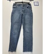 Rue21 Jeans Women&#39;s Size 4 Blue Denim Straight Leg Frayed Hem Preppy - $17.82