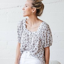 Jacey Duprie The Drop Dawn Blue Floral Print Square Neck Button Down Top... - $25.00