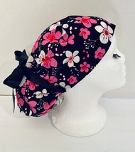 Cotton Floral Scrub Hat for Med/Long Hair Ponytail,Ties, Medical, Nurse, Doctor - £15.98 GBP