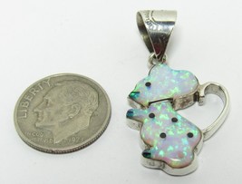 Vintage 925 Sterling Silver Green Fire Opal MOUSE 1 1/4&quot; Pendant Large B... - £39.10 GBP