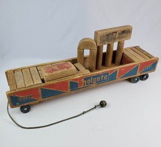 Vtg Holgate Building Blocks Wood Wooden Wagon Pull Toy Play Set 42 Blocks - £25.31 GBP