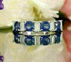 2.10Ct Round Cut Simulated Blue Sapphire Women&#39;s Ring 925 Silver Gold Plated - £93.44 GBP
