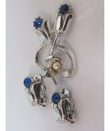 Vtg S &amp; G 5th Ave Silver Tone Blue Tulip Flower Earrings &amp; Faux Pearl Pe... - £27.53 GBP