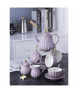 17 Piece Purple Porcelain Coffee &amp; Tea Set - Cups, Teapot &amp; Sugar Bowl - $79.99