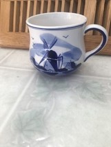 Ceramic Windmill Floral DA Holland Delft blue white  Vintage Tea Cup No Chips - £25.33 GBP