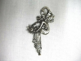 Vintage Nymph Fairy Holding Daisy Flower Pewter Pendant Adj Cord Necklace - £4.74 GBP