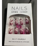 24 Pcs, Short Maroon, Press on Nails Basket-weave Design - $149.21 MXN