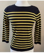 J McLaughlin Blue Yellow Striped Pullover Sweater Size XS Modal Buttons - $25.41 CAD