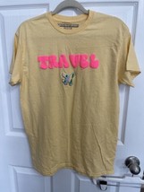 Travel Plane Puffy patches Distressed Vintage Couture Medium t-shirt Yellow - £7.44 GBP