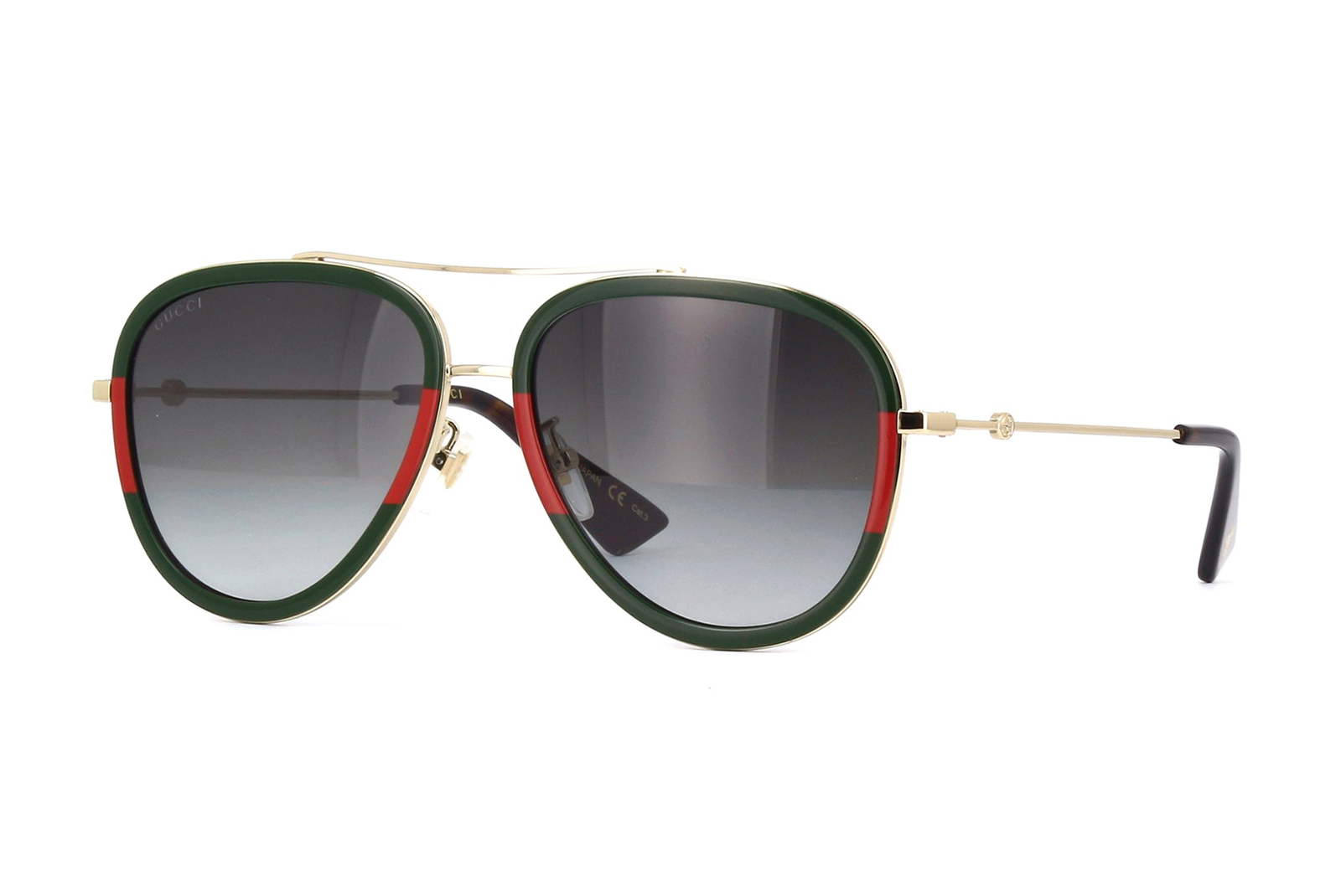 Primary image for Gucci Aviator GG0062S 003 Sunglasses Green/Red Gold With Gray Lens