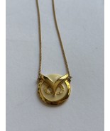 Vintage Necklace Wise Owl Head Gold Tone Cream Enamel 70s MCM Retro Bird... - €15,63 EUR