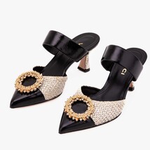 The Valencia Black & Cream Jewel Heel Women's Mule Sandal image 3