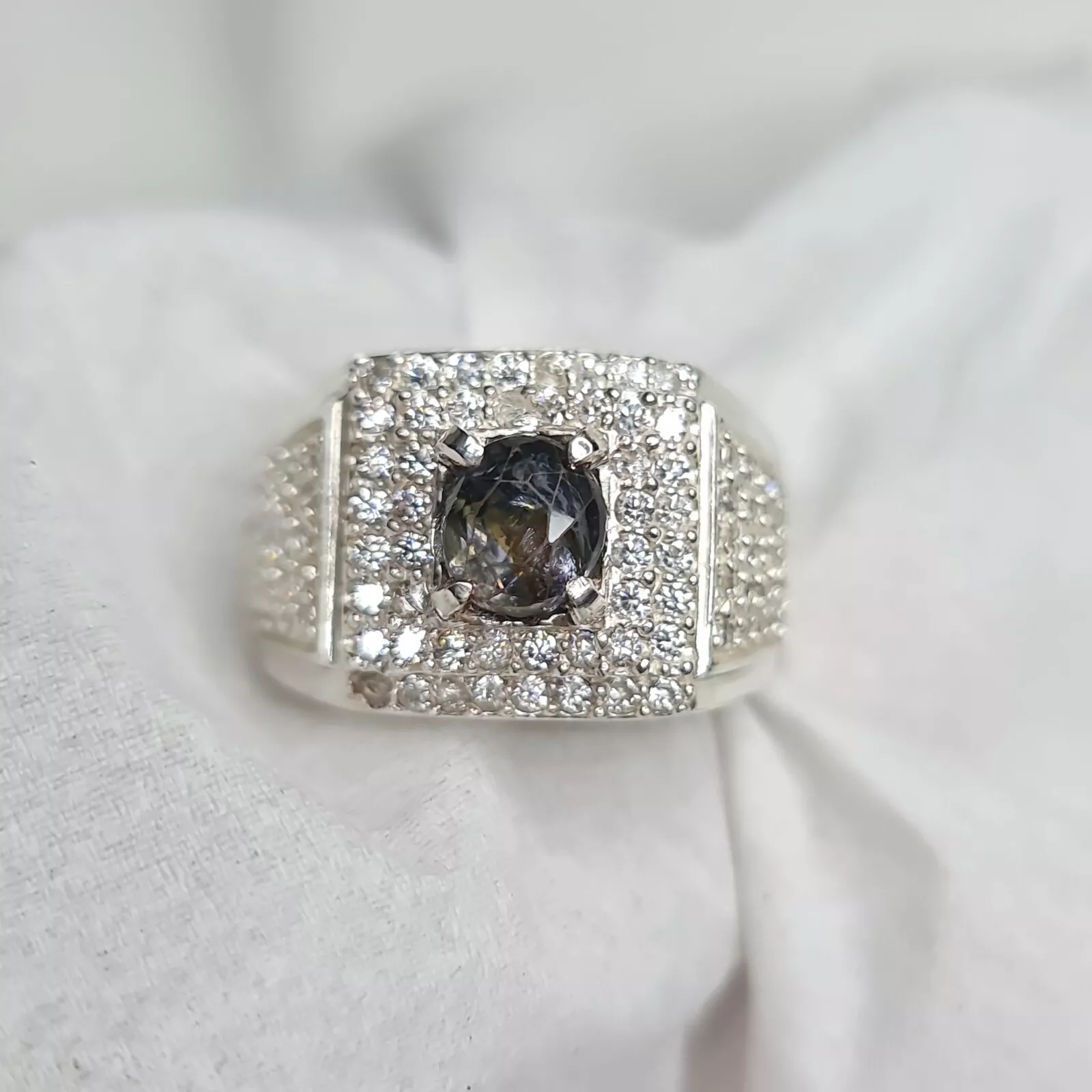 Certified Unheated Srilangka Fancy Sapphire Silver Mens Handmade Ring - $65.00