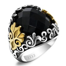 New Handmade 925 Sterling Silver Men&#39;s Ring With Large Black Zirconia Silver Oxi - £58.32 GBP