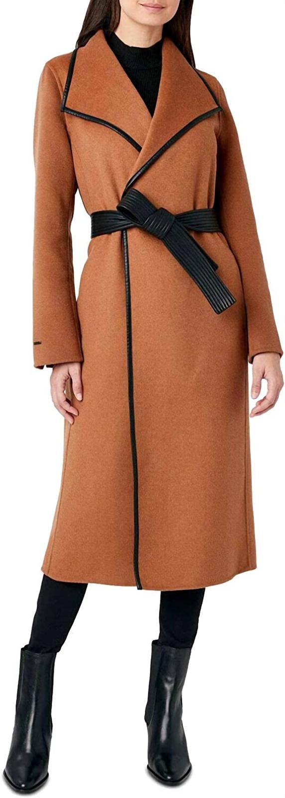 T Tahari Women Black Juliette Double Face Wool Belted Coat Caramel - $137.00