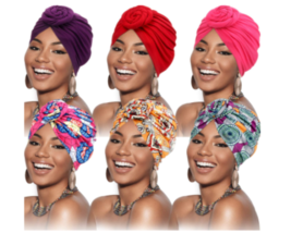 6 Pieces African Turban for Women Knot Pre-Tied Bonnet Beanie Cap Headwrap - £23.12 GBP