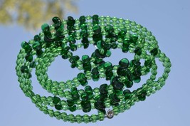 True Vintage Greenl Glass Bead 57&#39;&#39; necklace with spacers &#39;&#39;NICE&#39;&#39; - £22.02 GBP