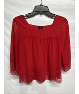 Jessica Simpson Popover Red Chiffon Blouse Top Semi Sheer Laser Cut Size XS - $27.12 CAD