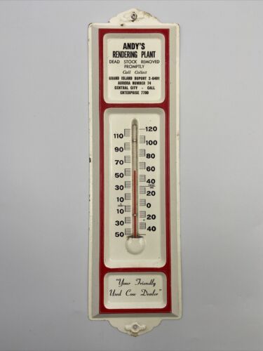 Primary image for Vintage Dead Stock Removed  ANDY'S RENDERING PLANT Metal Thermometer Sign NEB.