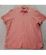 Perry Ellis Shirt Mens XL Orange Linen Short Casual Sleeve Collared Butt... - $23.08