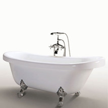 67&quot; Freestanding white bathtub vintage clawfoot tub with faucet Margherita - £940.89 GBP