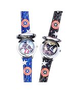 Captain America Iron Man Boys Watch Quartz Leather Band Flip Metal Case ... - $378.60 MXN