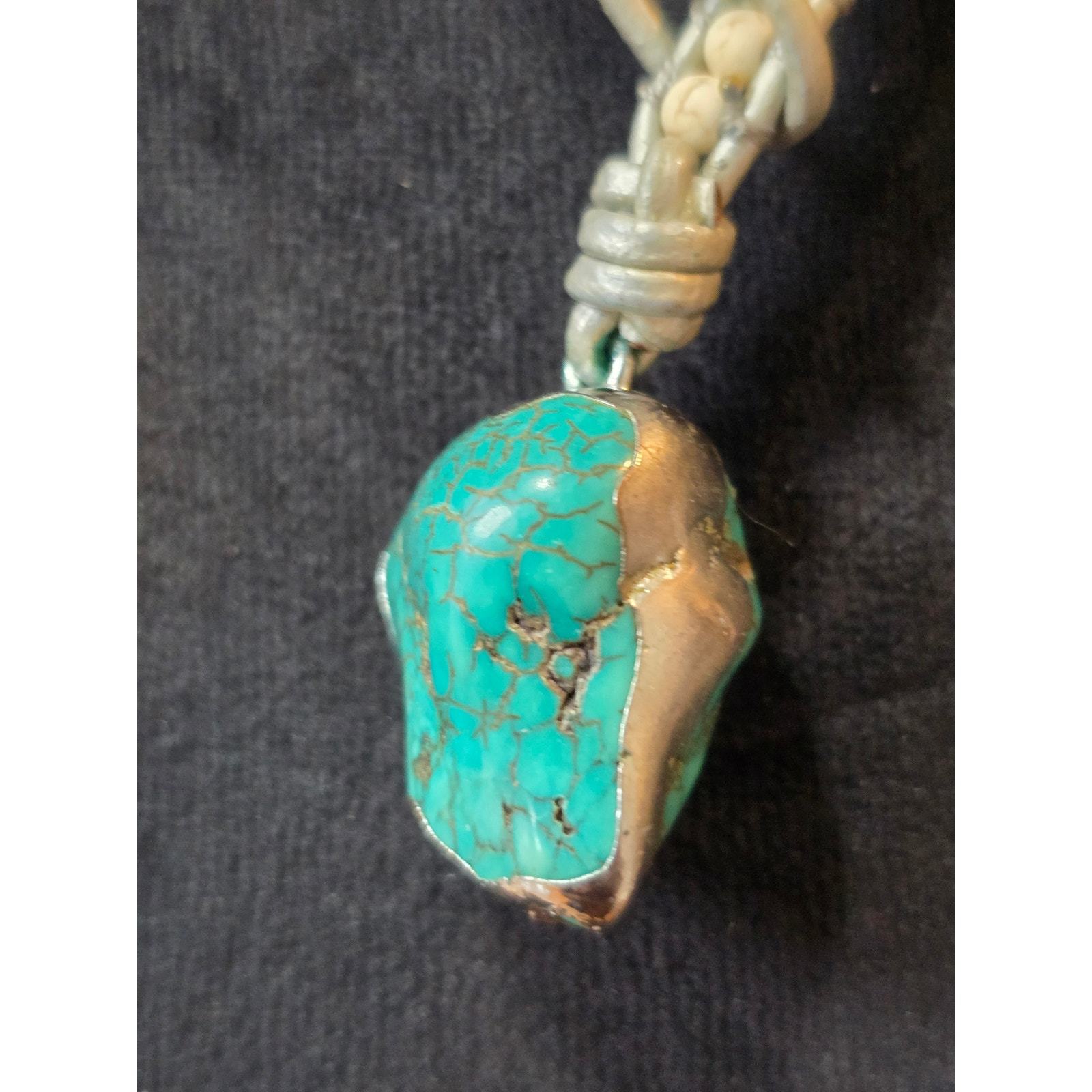 Women's Handmade Turquoise Stone Pendant Necklace with Beaded Macrame Cord Item image 2