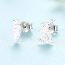 Rabbit Stud S925 Silver Earrings Cartoon Earrings Style Creative Simple Love Bru - £9.67 GBP