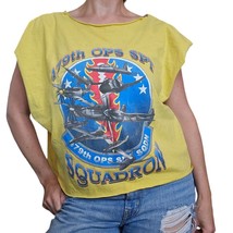 Y2K Womens XL Baggy Cutoff Air Force Tshirt Yellow 479th Ops SPT Squadron - £22.27 GBP